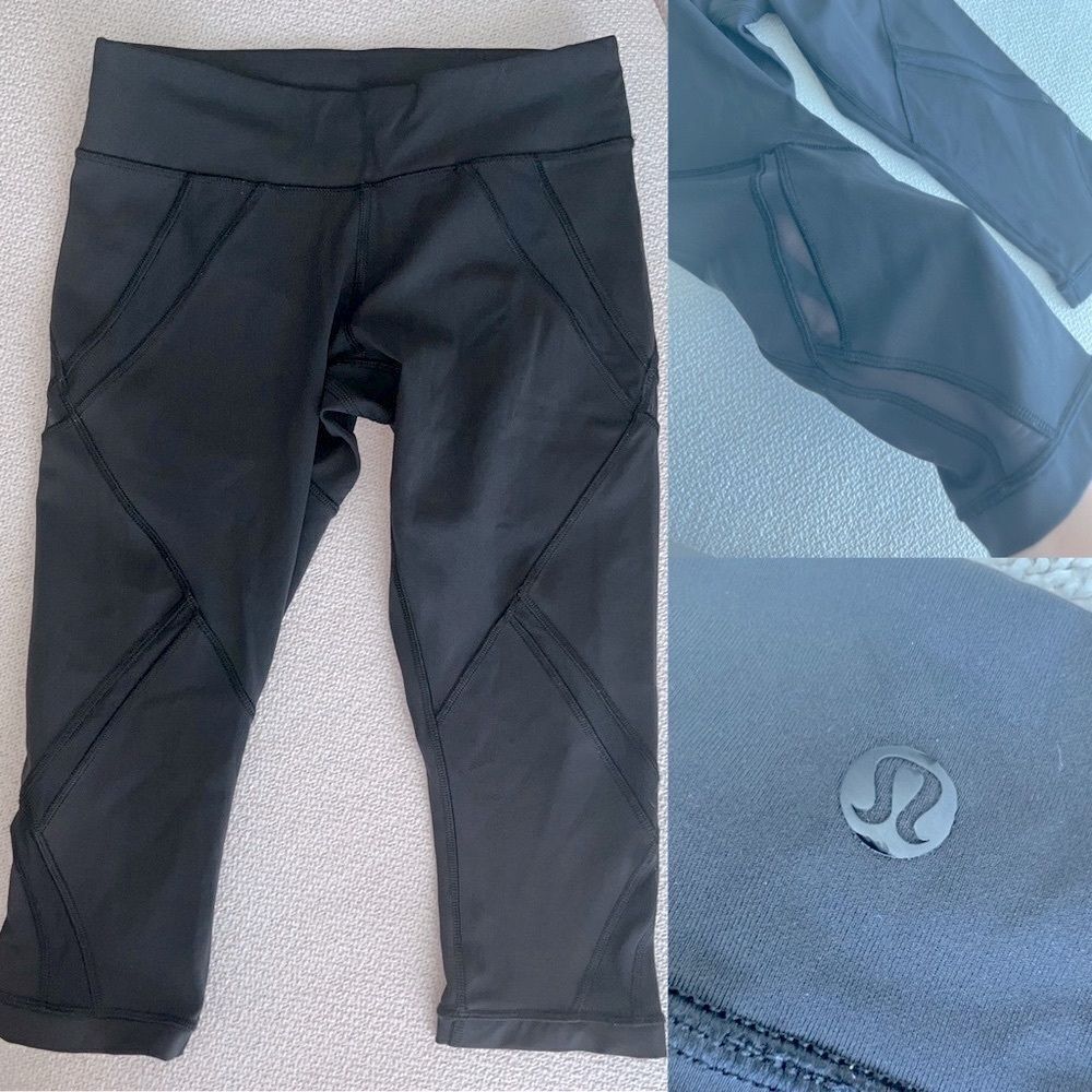✨EXCELLENT Lululemon Mesh Panel Crops Black Sz 4